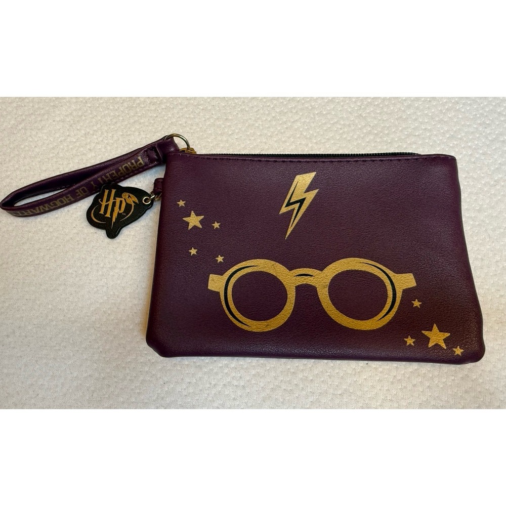 Harry Potter Glasses Lightning Bolt Wristlet‎ Pouch Burgundy Gold 5x7 Hogwarts